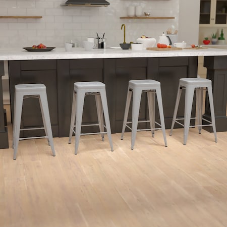 Flash Furniture 30" High Metal Indoor Stackable Bar Stool, Silver, PK4 4-ET-31320-30-SV-R-GG